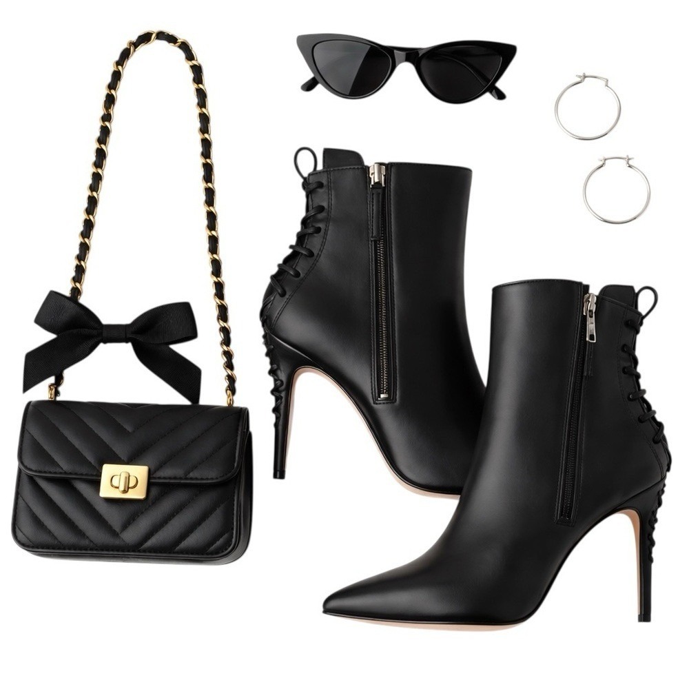 Alexandra Neel 326 Black Leather Heeled Ankle Boots EU 37 Made Italy Chic w FLAW